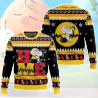 Hooktab Hug Me The Charlie Brown and Snoopy Show Ugly Christmas Sweater