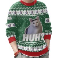 Hooktab Huh? Cat Meme Ugly Christmas Sweater