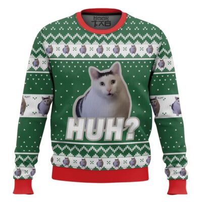Huh? Cat Meme Ugly Christmas Sweater