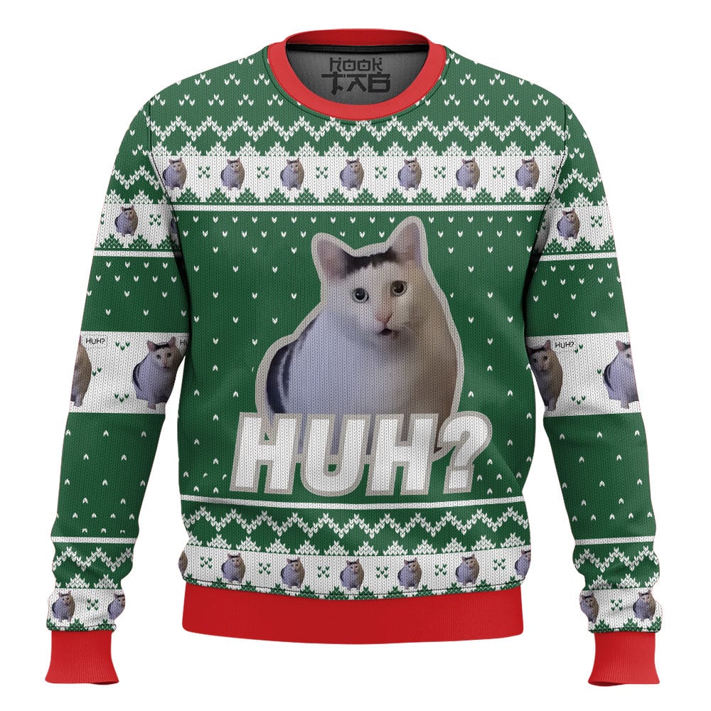 Hooktab Huh? Cat Meme Ugly Christmas Sweater Hooktab Huh? Cat Meme Ugly Christmas Sweater