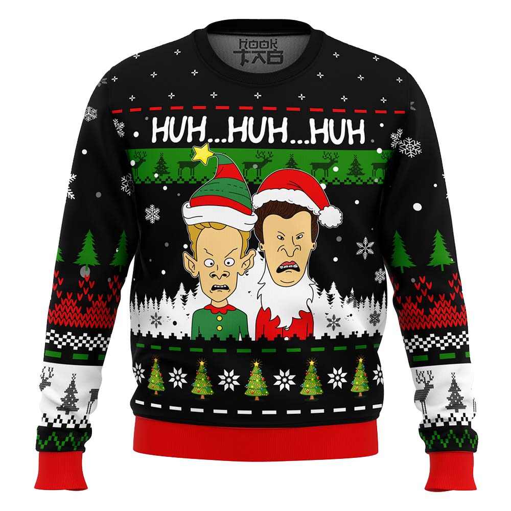 Hooktab Huh...huh...huh... Beavis And Butthead Ugly Christmas Sweater Hooktab Huh...huh...huh... Beavis And Butthead Ugly Christmas Sweater