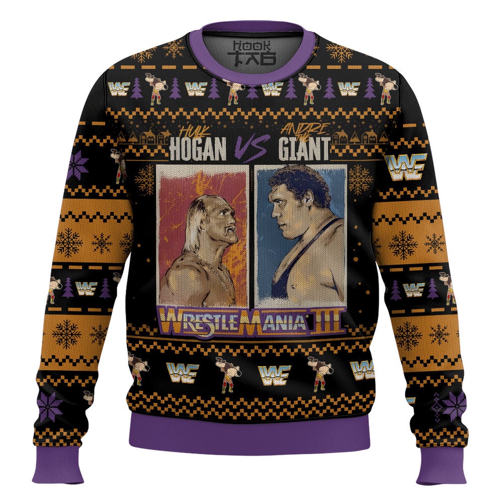 Hooktab Hulk Hogan vs Andre The Giant WWE Ugly Christmas Sweater Hooktab Hulk Hogan vs Andre The Giant WWE Ugly Christmas Sweater