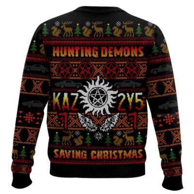 Hooktab Hunting Demons Saving Christmas Kaz 2y5 Supernatural Ugly Christmas Sweater