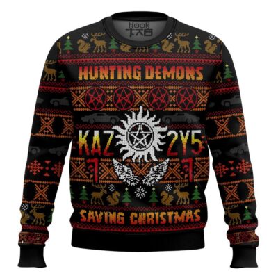 Hunting Demons Saving Christmas Kaz 2y5 Supernatural Ugly Christmas Sweater