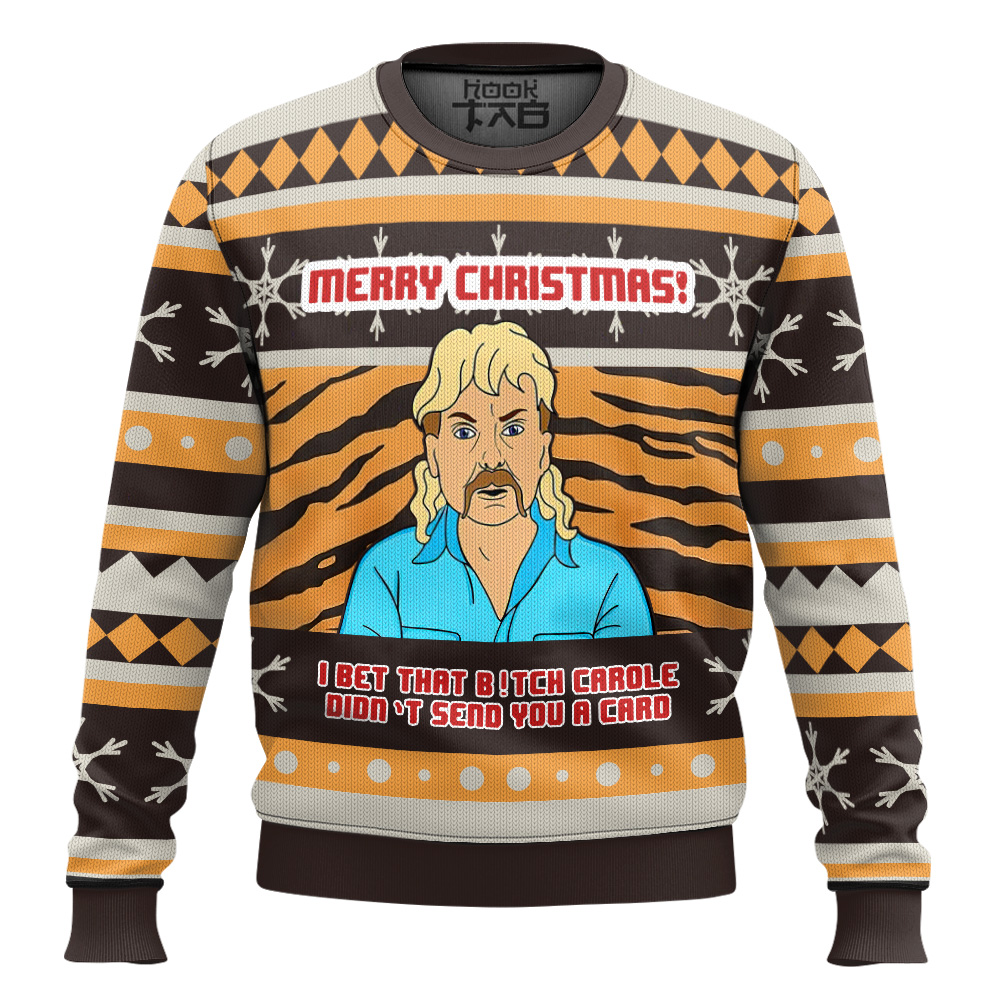 Hooktab I Bet That B! Didn't Send You A Card Tiger King Ugly Christmas Sweater Hooktab I Bet That B! Didn't Send You A Card Tiger King Ugly Christmas Sweater