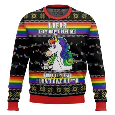 I Don't Give A F**k Unicorn LGBT Support Ugly Christmas Sweater
