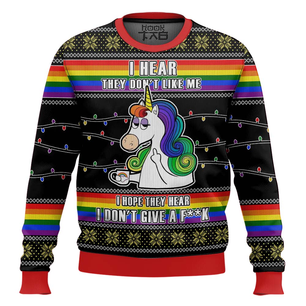 Hooktab I Don't Give A F**k Unicorn LGBT Support Ugly Christmas Sweater Hooktab I Don't Give A F**k Unicorn LGBT Support Ugly Christmas Sweater