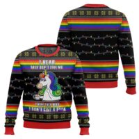 Hooktab I Don't Give A F**k Unicorn LGBT Support Ugly Christmas Sweater
