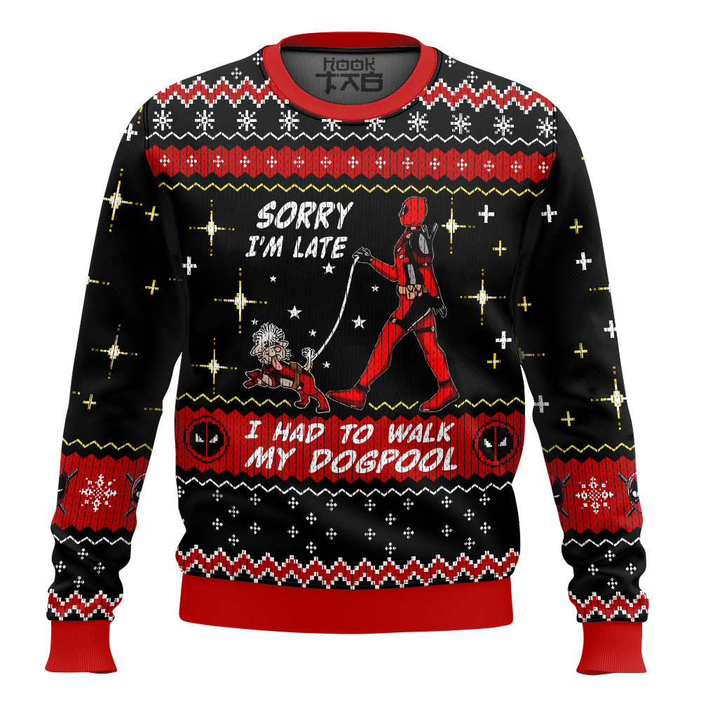 Hooktab I Had To Walk My Dogpool Deadpool Ugly Christmas Sweater Hooktab I Had To Walk My Dogpool Deadpool Ugly Christmas Sweater