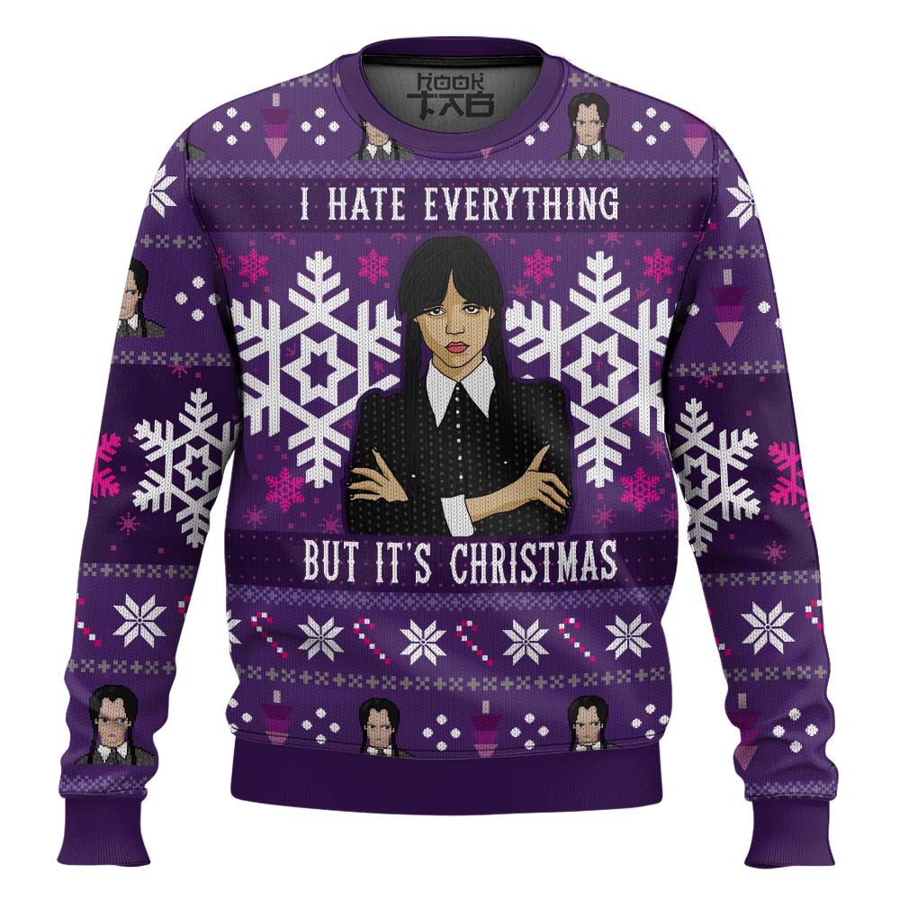 Hooktab I Hate Everything Wednesday Ugly Christmas Sweater Hooktab I Hate Everything Wednesday Ugly Christmas Sweater