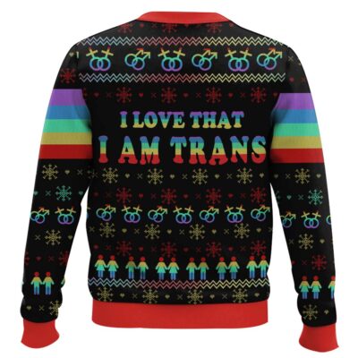 Hooktab I Love That I Am Trans Unicorn LGBT Support Ugly Christmas Sweater