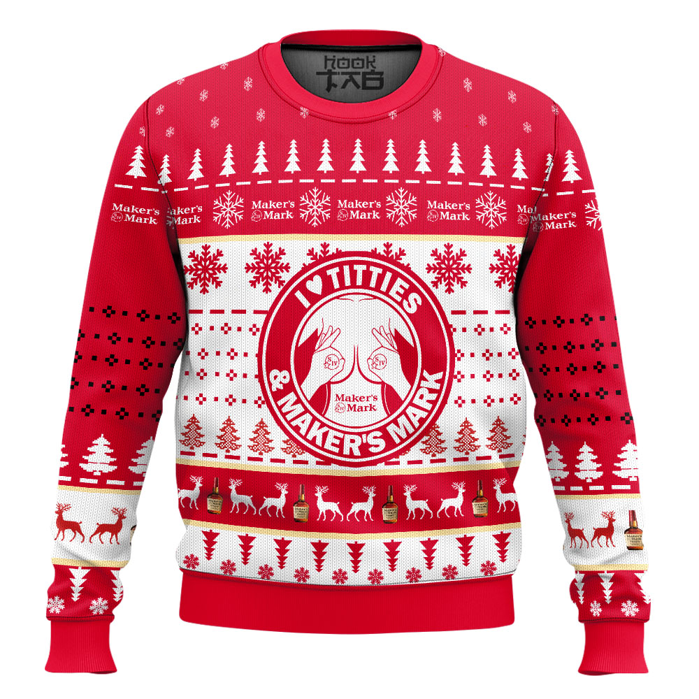 Hooktab I Love Titties And Maker’s Mark Ugly Christmas Sweater Hooktab I Love Titties And Maker’s Mark Ugly Christmas Sweater