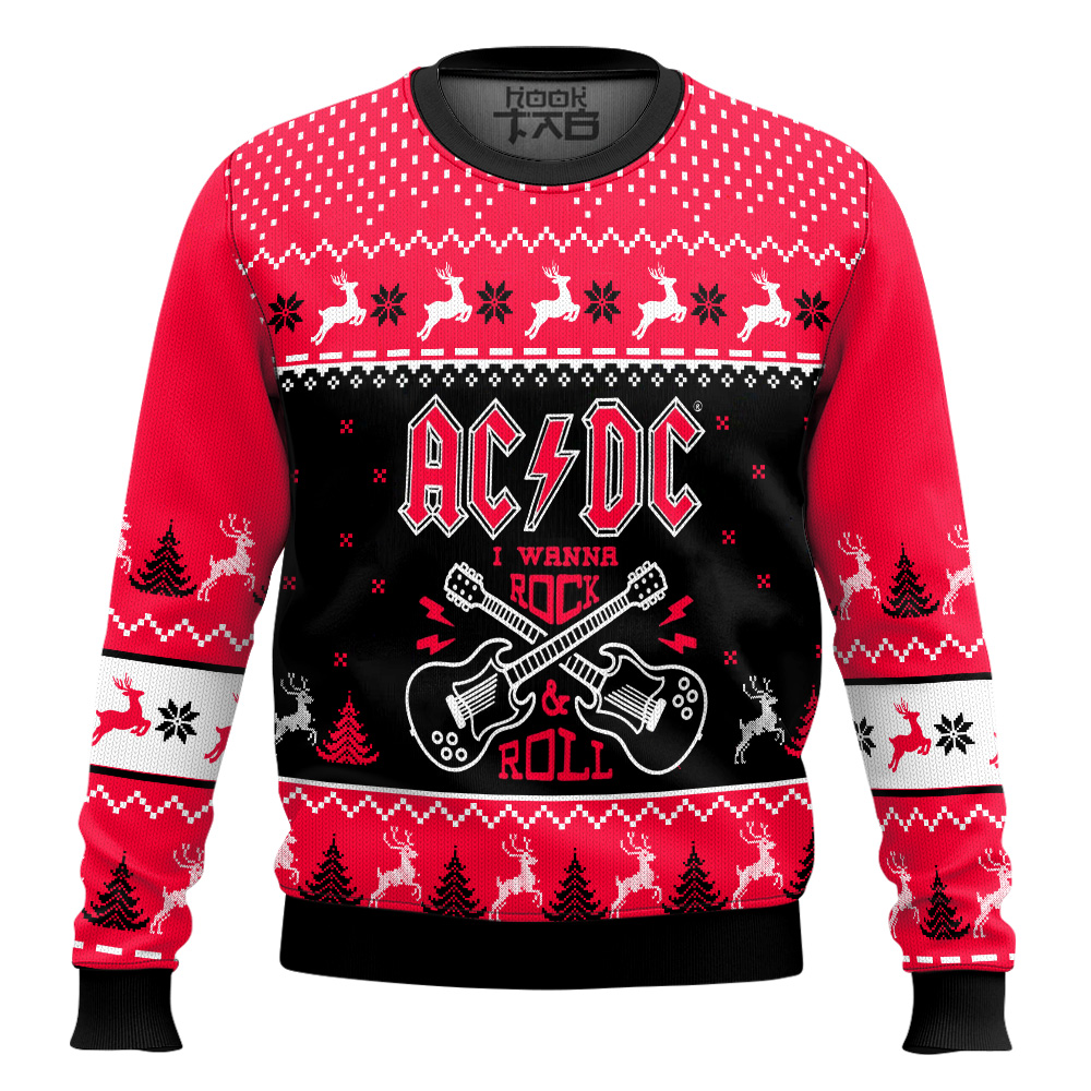 Hooktab I Wanna Rock & Roll AC/DC Ugly Christmas Sweater Hooktab I Wanna Rock & Roll AC/DC Ugly Christmas Sweater