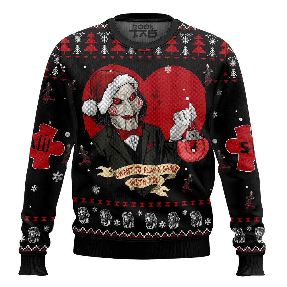 Hooktab I Want To Play A Game Saw Ugly Christmas Sweater Hooktab I Want To Play A Game Saw Ugly Christmas Sweater