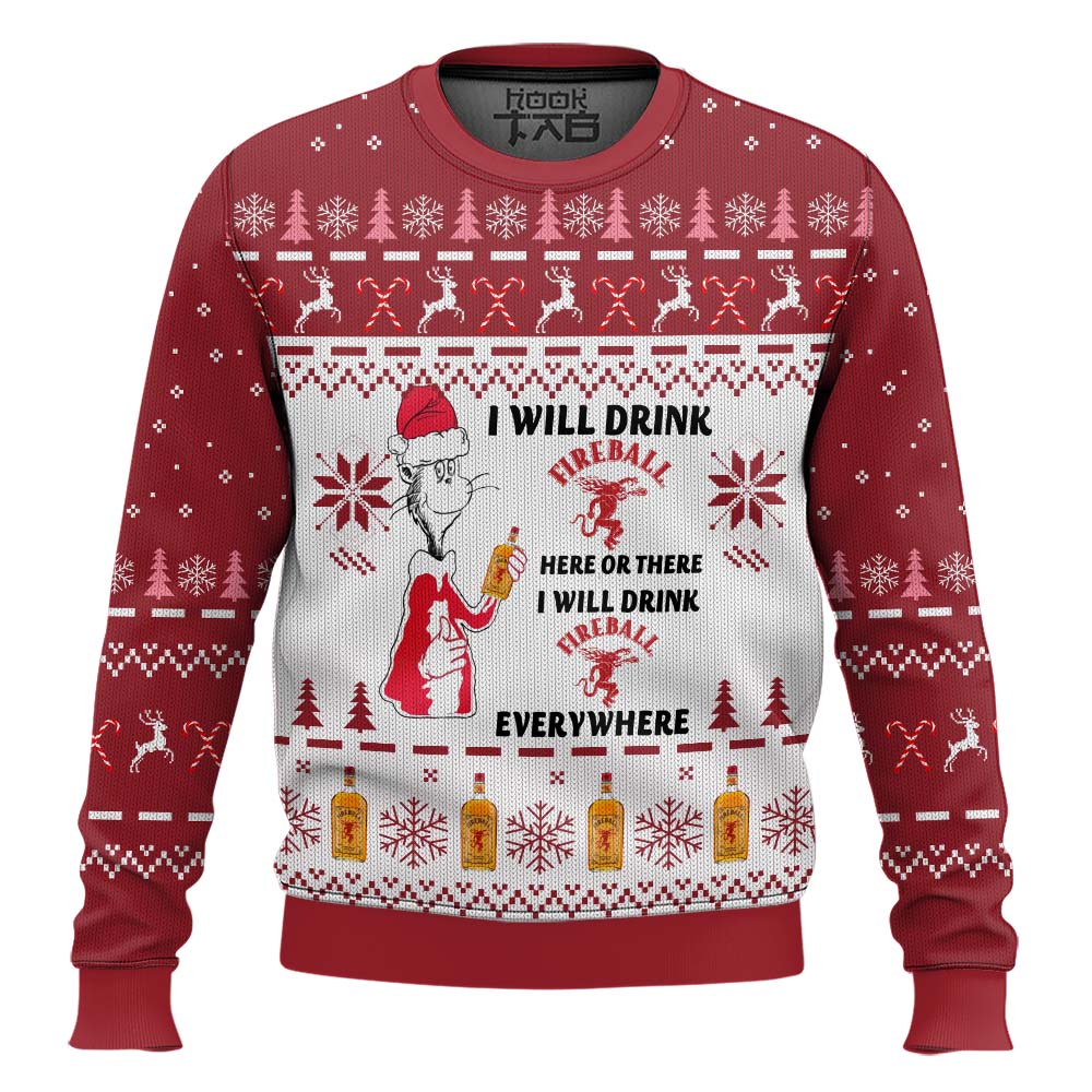 Hooktab I Will Drink Fireball Whisky Here Or There Ugly Christmas Sweater Hooktab I Will Drink Fireball Whisky Here Or There Ugly Christmas Sweater