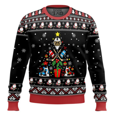 Ice Hockey Christmas Tree Ugly Christmas Sweater