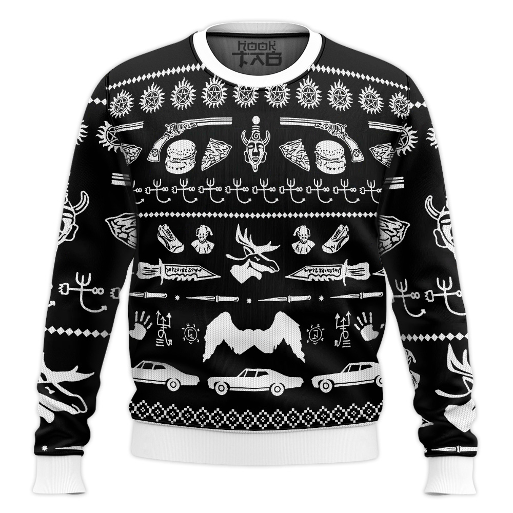 Hooktab Iconic Symbols Supernatural Ugly Christmas Sweater Hooktab Iconic Symbols Supernatural Ugly Christmas Sweater
