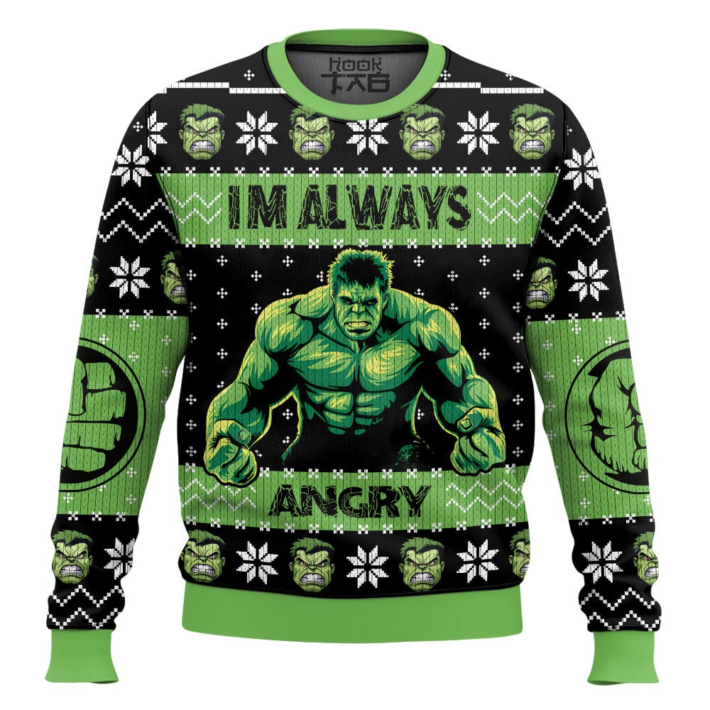 Hooktab I'm Always Angry Hulk Ugly Christmas Sweater Hooktab I'm Always Angry Hulk Ugly Christmas Sweater