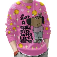 Hooktab I'm Just A Chill Girl Who Likes Christmas Meme Ugly Christmas Sweater