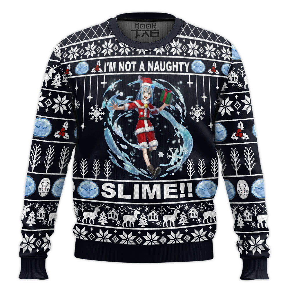 Hooktab I'm Not A Naughty Slime!! That Time I Got Reincarnated As A Slime Ugly Christmas Sweater Hooktab I'm Not A Naughty Slime!! That Time I Got Reincarnated As A Slime Ugly Christmas Sweater