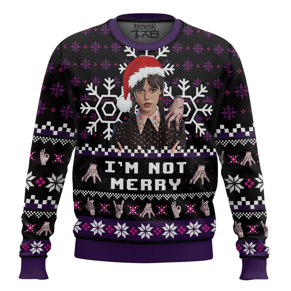 Hooktab I'm Not Merry Wednesday Ugly Christmas Sweater Hooktab I'm Not Merry Wednesday Ugly Christmas Sweater