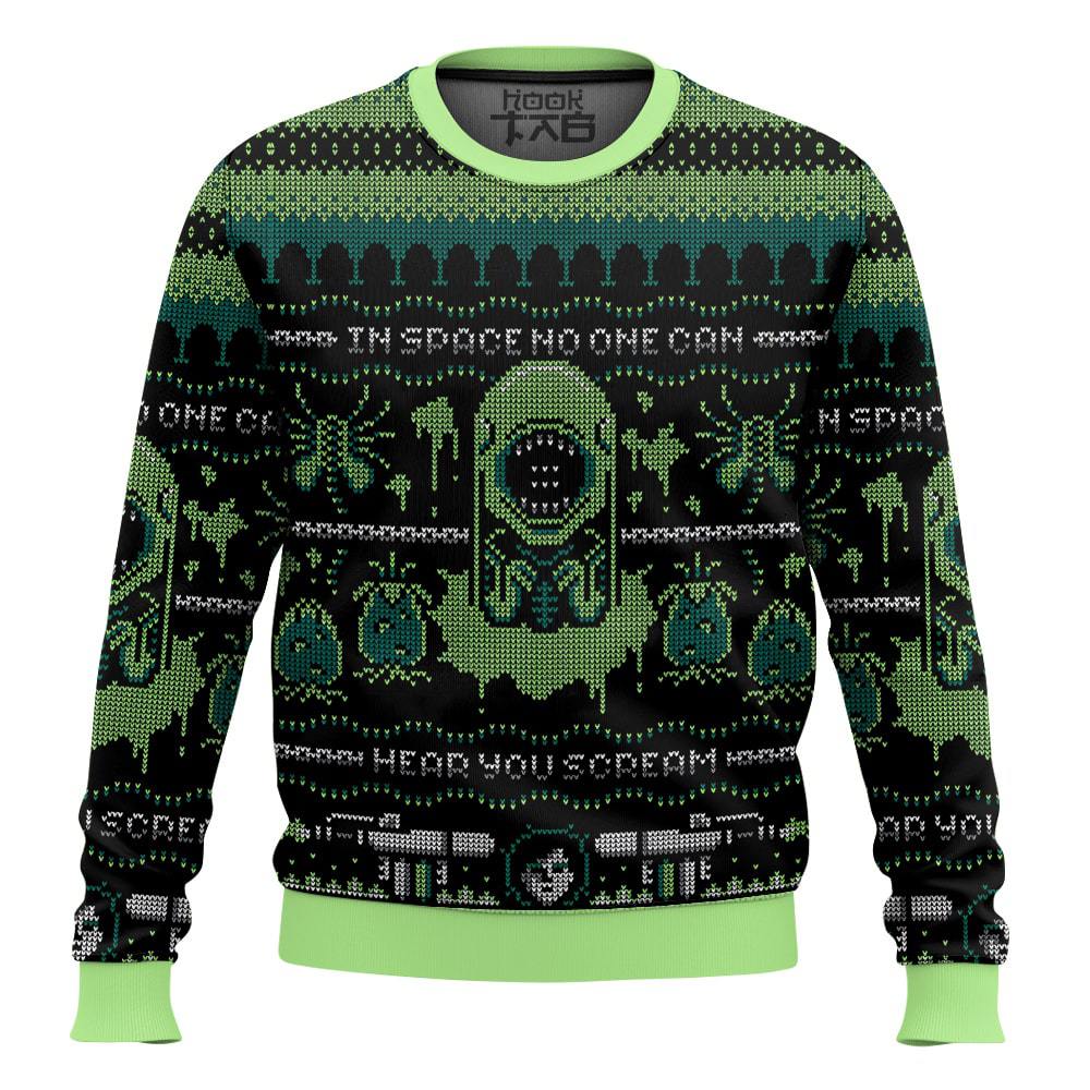 Hooktab In Space No One Can Hear You Scream Alien Ugly Christmas Sweater Hooktab In Space No One Can Hear You Scream Alien Ugly Christmas Sweater