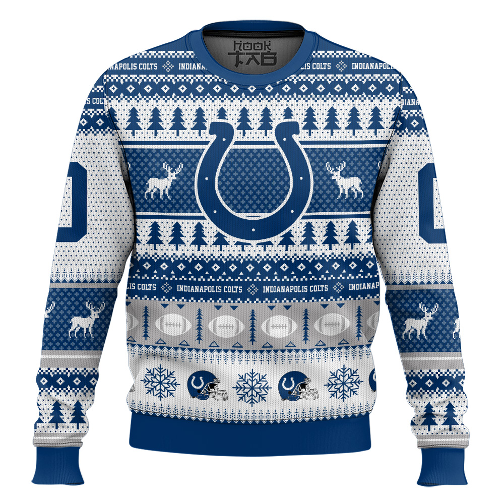 Hooktab Indianapolis Colts - Custom Name And Number Ugly Sweater Hooktab Indianapolis Colts - Custom Name And Number Ugly Sweater
