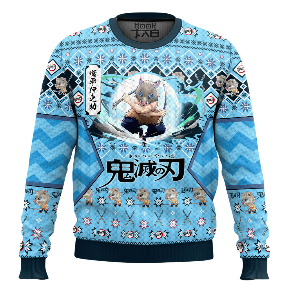 Hooktab Inosuke Hashibira Ugly Christmas Sweater Hooktab Inosuke Hashibira Ugly Christmas Sweater