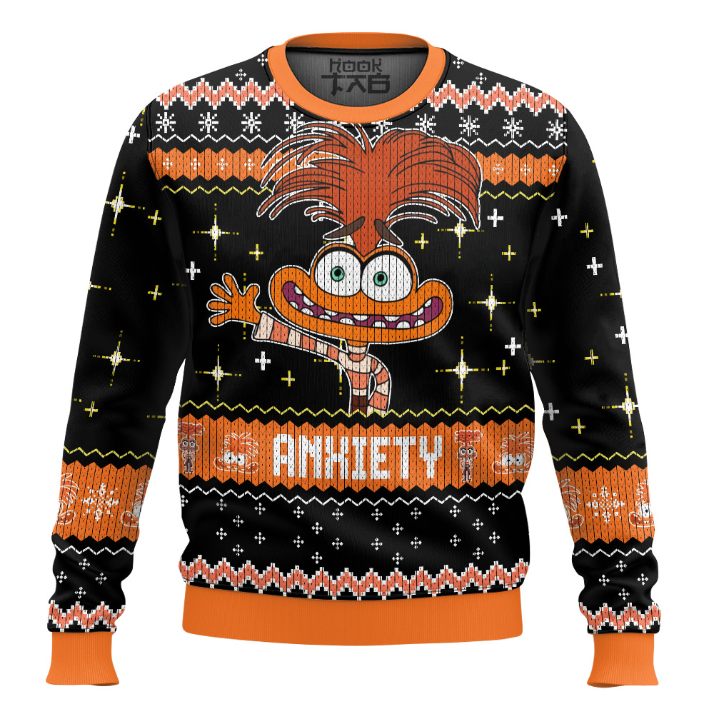 Hooktab Inside Out Anxiety Ugly Christmas Sweater Hooktab Inside Out Anxiety Ugly Christmas Sweater