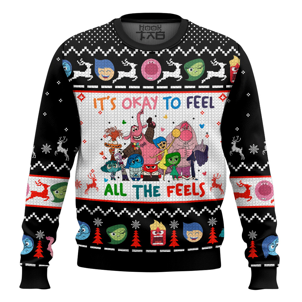 Hooktab Inside Out It's Okay To Feel All The Feels Ugly Christmas Sweater Hooktab Inside Out It's Okay To Feel All The Feels Ugly Christmas Sweater