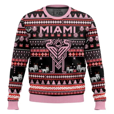Inter Miami Goat Edition Custom Name And Number Ugly Christmas Sweater
