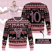 Hooktab Inter Miami Goat Edition Custom Name And Number Ugly Christmas Sweater