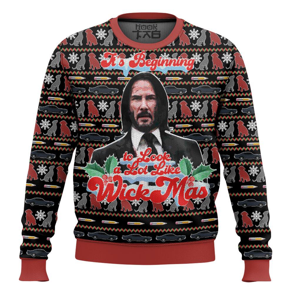 Hooktab It's Beginning To Look A Lot Like Wickmas John Wick Ugly Christmas Sweater Hooktab It's Beginning To Look A Lot Like Wickmas John Wick Ugly Christmas Sweater