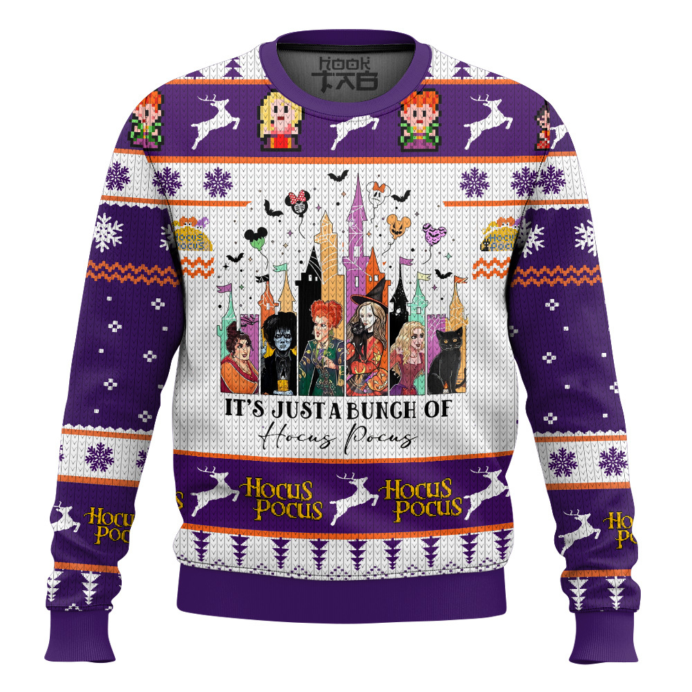 Hooktab It's Just A Bunch Of Hocus Pocus Ugly Christmas Sweater Hooktab It's Just A Bunch Of Hocus Pocus Ugly Christmas Sweater
