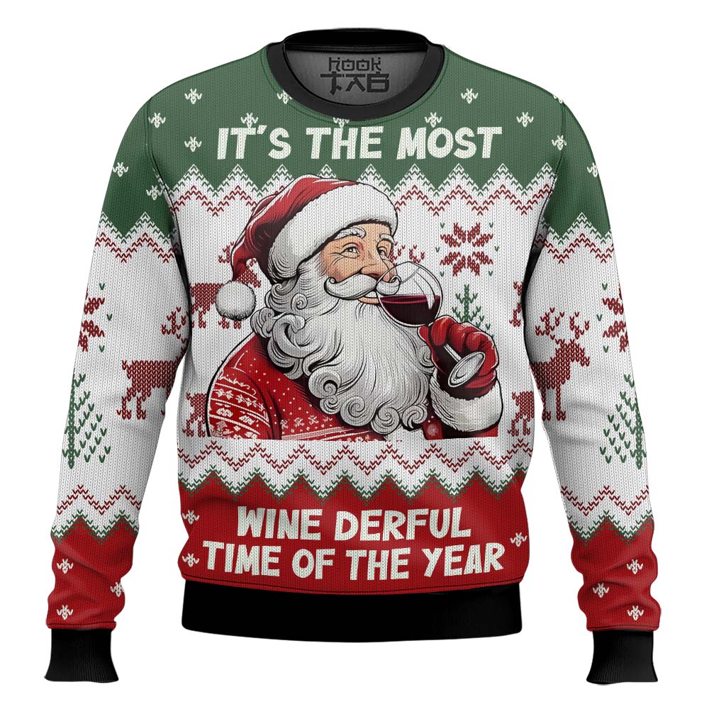 Hooktab It's The Most Wine Derful Time Of The Year Ugly Christmas Sweater Hooktab It's The Most Wine Derful Time Of The Year Ugly Christmas Sweater