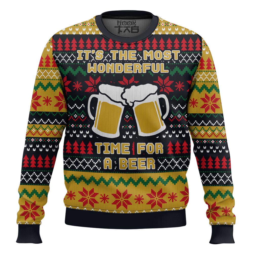 Hooktab It's The Most Wonderful Time For A Beer Ugly Christmas Sweater Hooktab It's The Most Wonderful Time For A Beer Ugly Christmas Sweater