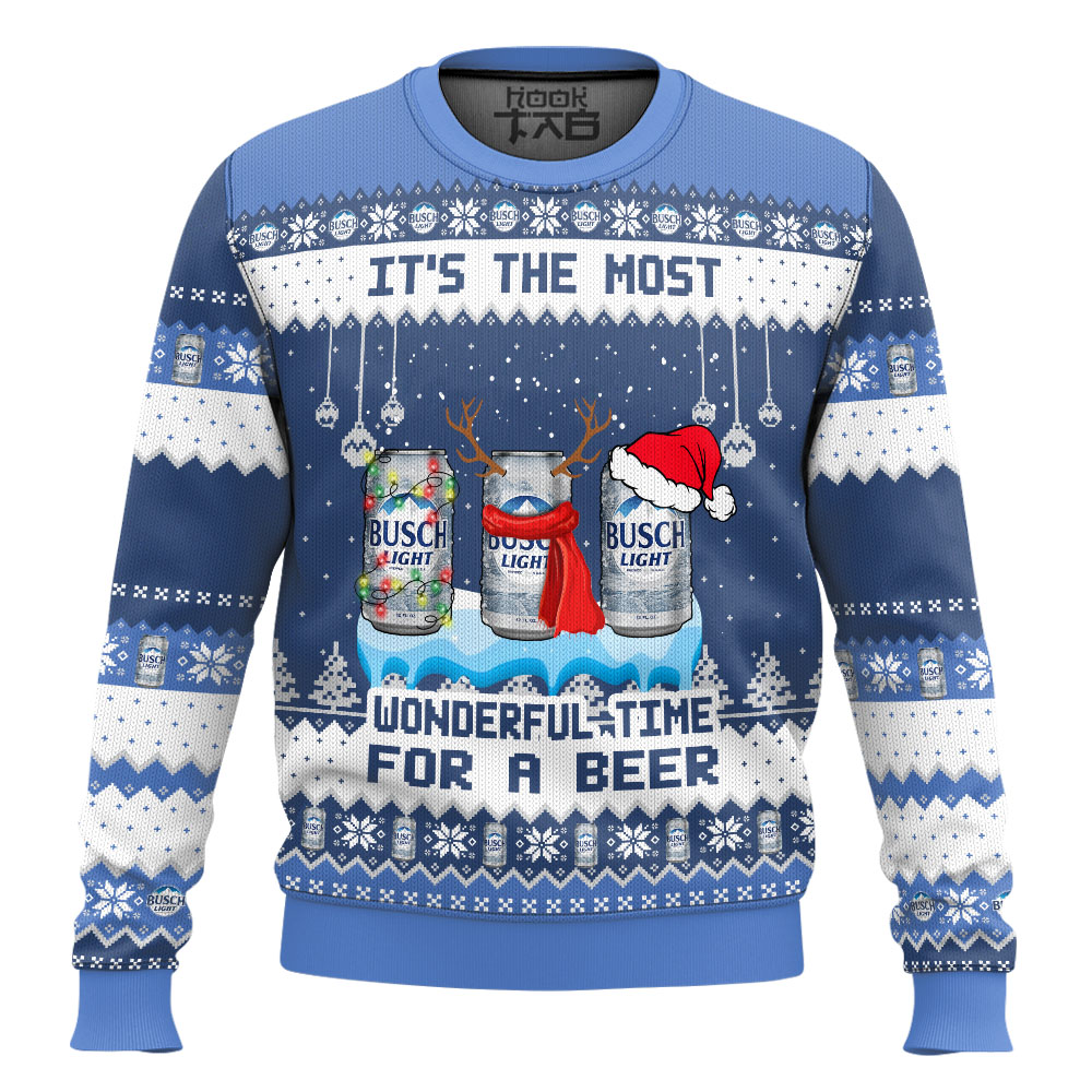 Hooktab It's The Most Wonderful Time For A Busch Light Ugly Christmas Sweater Hooktab It's The Most Wonderful Time For A Busch Light Ugly Christmas Sweater