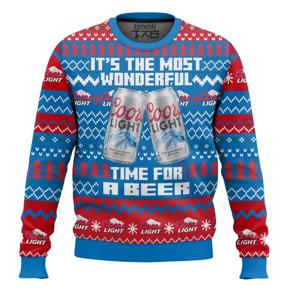 Hooktab It's The Most Wonderful Time For A Coors Light Beer Ugly Christmas Sweater Hooktab It's The Most Wonderful Time For A Coors Light Beer Ugly Christmas Sweater