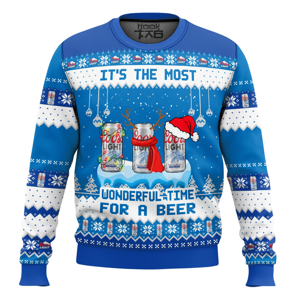 Hooktab It's The Most Wonderful Time For A Coors Light Ugly Christmas Sweater Hooktab It's The Most Wonderful Time For A Coors Light Ugly Christmas Sweater