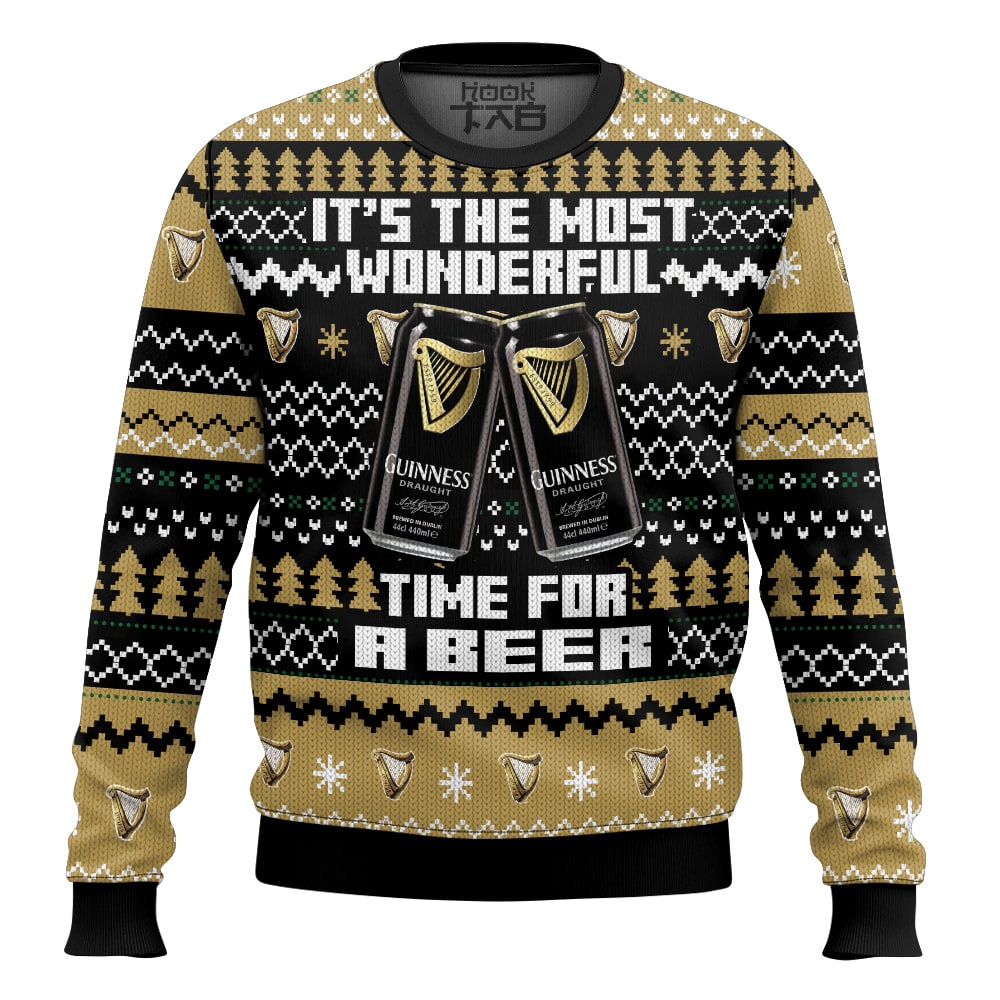 Hooktab It's The Most Wonderful Time For A Guinness Ugly Christmas Sweater Hooktab It's The Most Wonderful Time For A Guinness Ugly Christmas Sweater