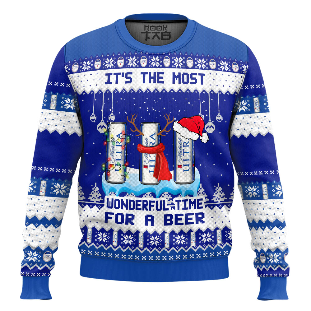 Hooktab It's The Most Wonderful Time For A Michelob Ultra Ugly Christmas Sweater Hooktab It's The Most Wonderful Time For A Michelob Ultra Ugly Christmas Sweater