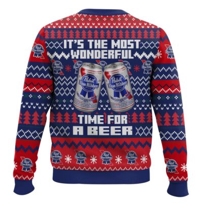 Hooktab It’s The Most Wonderful Time For A Pabst Blue Ribbon Ugly Christmas Sweater