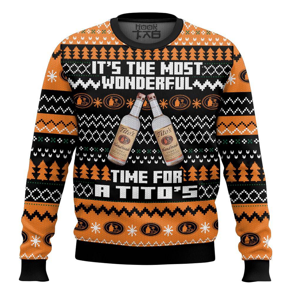 Hooktab It's The Most Wonderful Time For A Tito's Ugly Christmas Sweater Hooktab It's The Most Wonderful Time For A Tito's Ugly Christmas Sweater