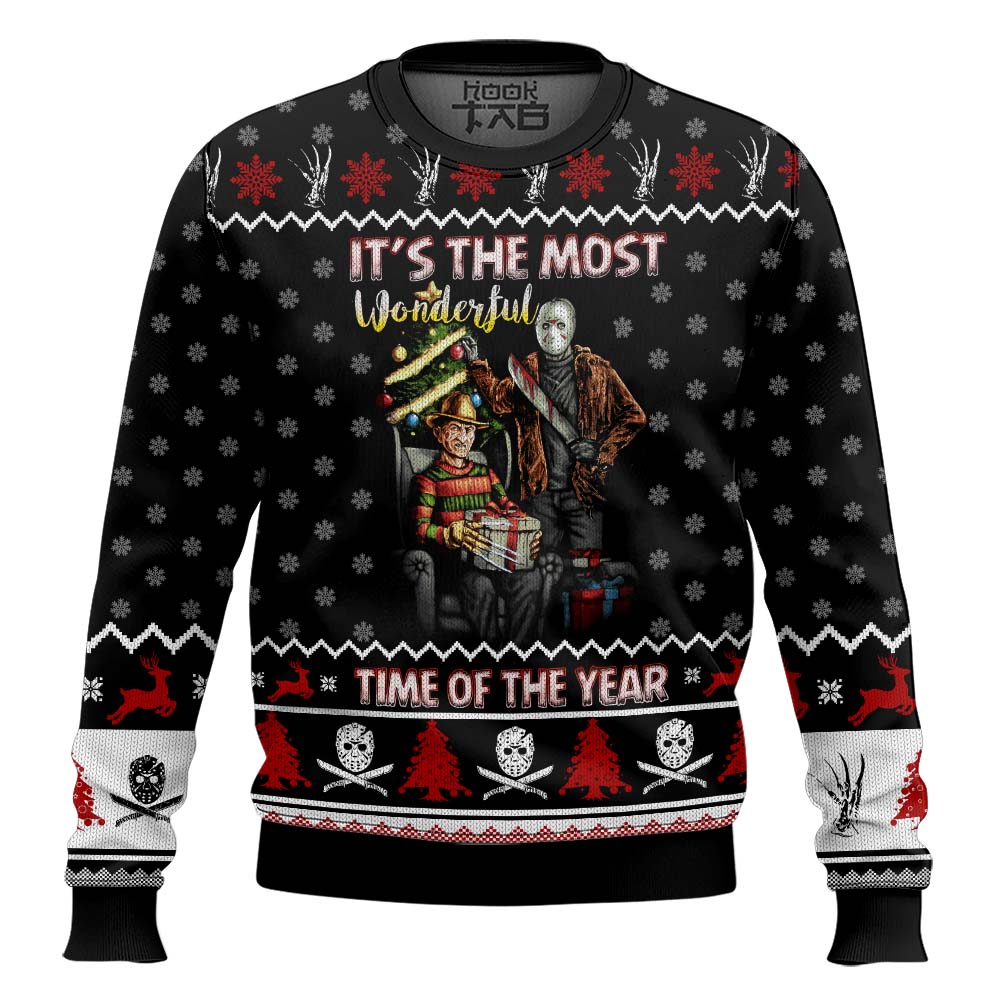 Hooktab It's The Most Wonderful Time Of The Year For Slashers Ugly Christmas Sweater Hooktab It's The Most Wonderful Time Of The Year For Slashers Ugly Christmas Sweater