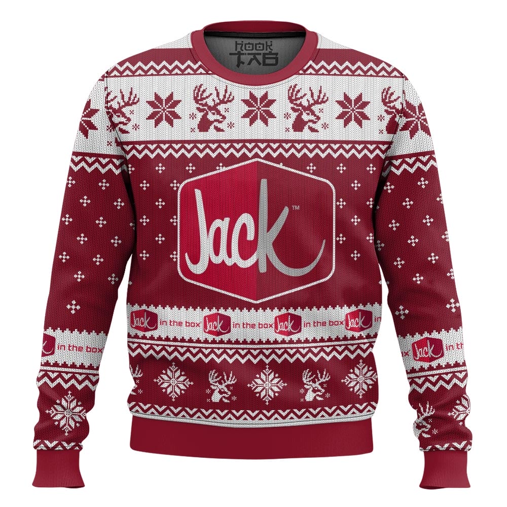 Hooktab Jack In The Box Fast Food Ugly Christmas Sweater Hooktab Jack In The Box Fast Food Ugly Christmas Sweater
