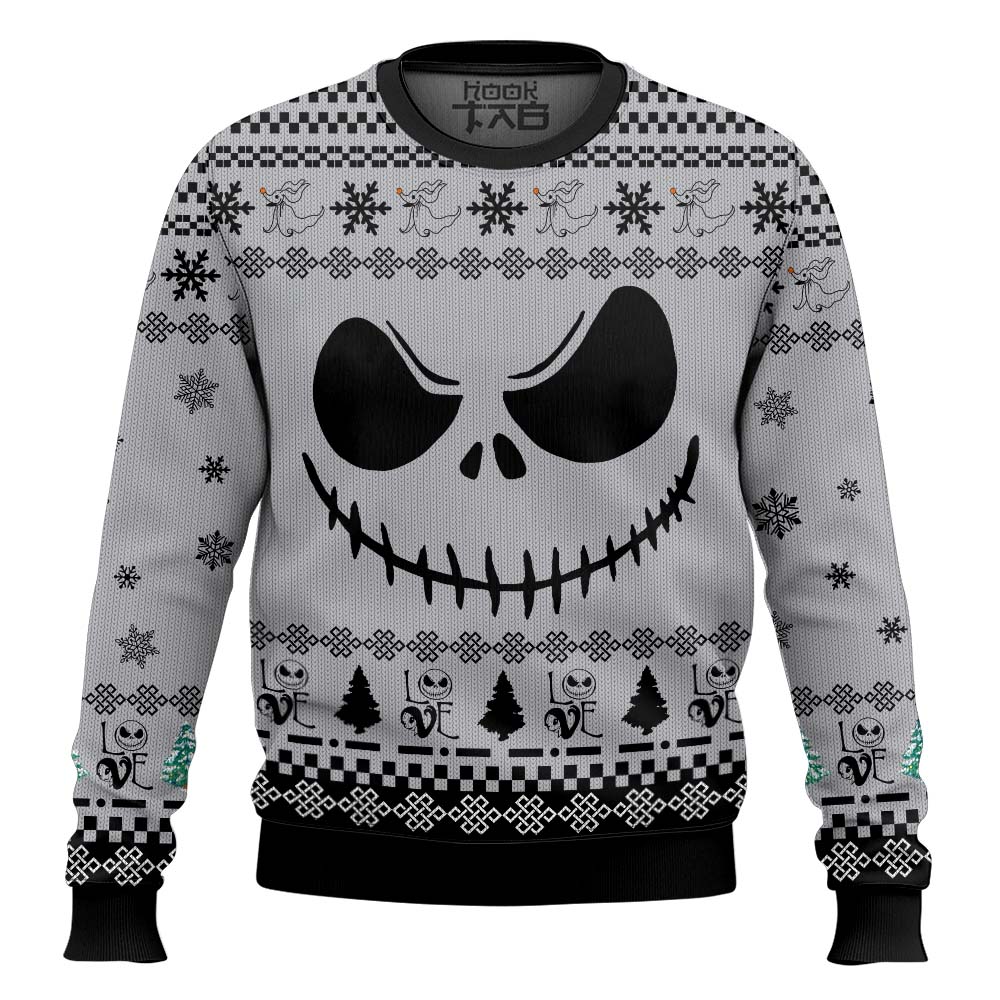 Hooktab Jack Skellington Face Ugly Christmas Sweater Hooktab Jack Skellington Face Ugly Christmas Sweater