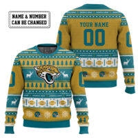 Hooktab Jacksonville Jaguars - Custom Name And Number Ugly Sweater