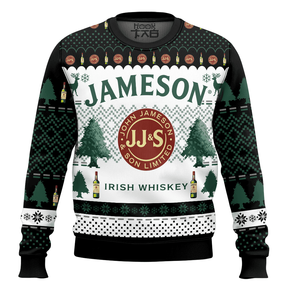 Hooktab Jameson Blended Whiskey Ugly Christmas Sweater Hooktab Jameson Blended Whiskey Ugly Christmas Sweater