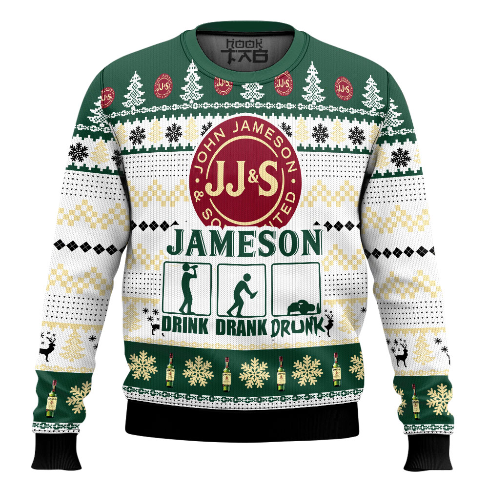 Hooktab Jameson Drink Drank Drunk Ugly Christmas Sweater Hooktab Jameson Drink Drank Drunk Ugly Christmas Sweater