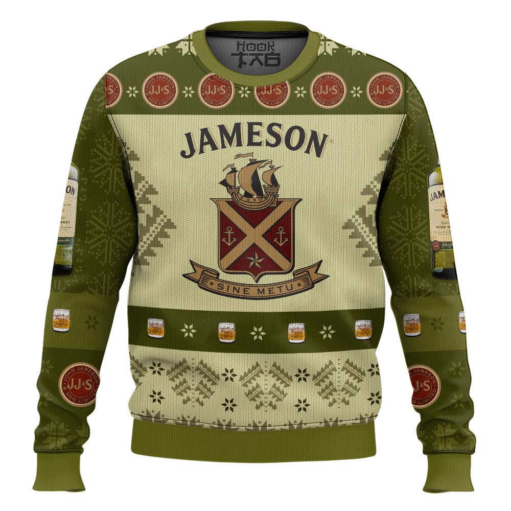 Hooktab Jameson Irish Whiskey Sine Metu Ugly Christmas Sweater Hooktab Jameson Irish Whiskey Sine Metu Ugly Christmas Sweater